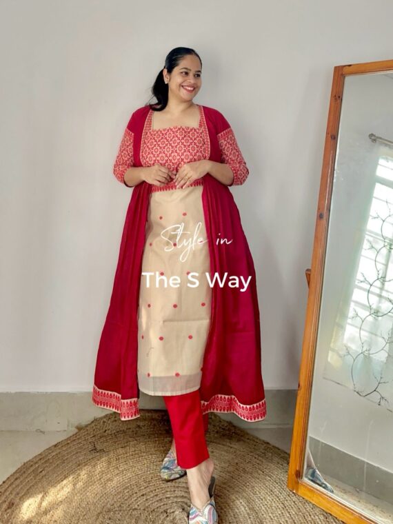 Mrinalini Cotton Silk Kurta with overcoat set